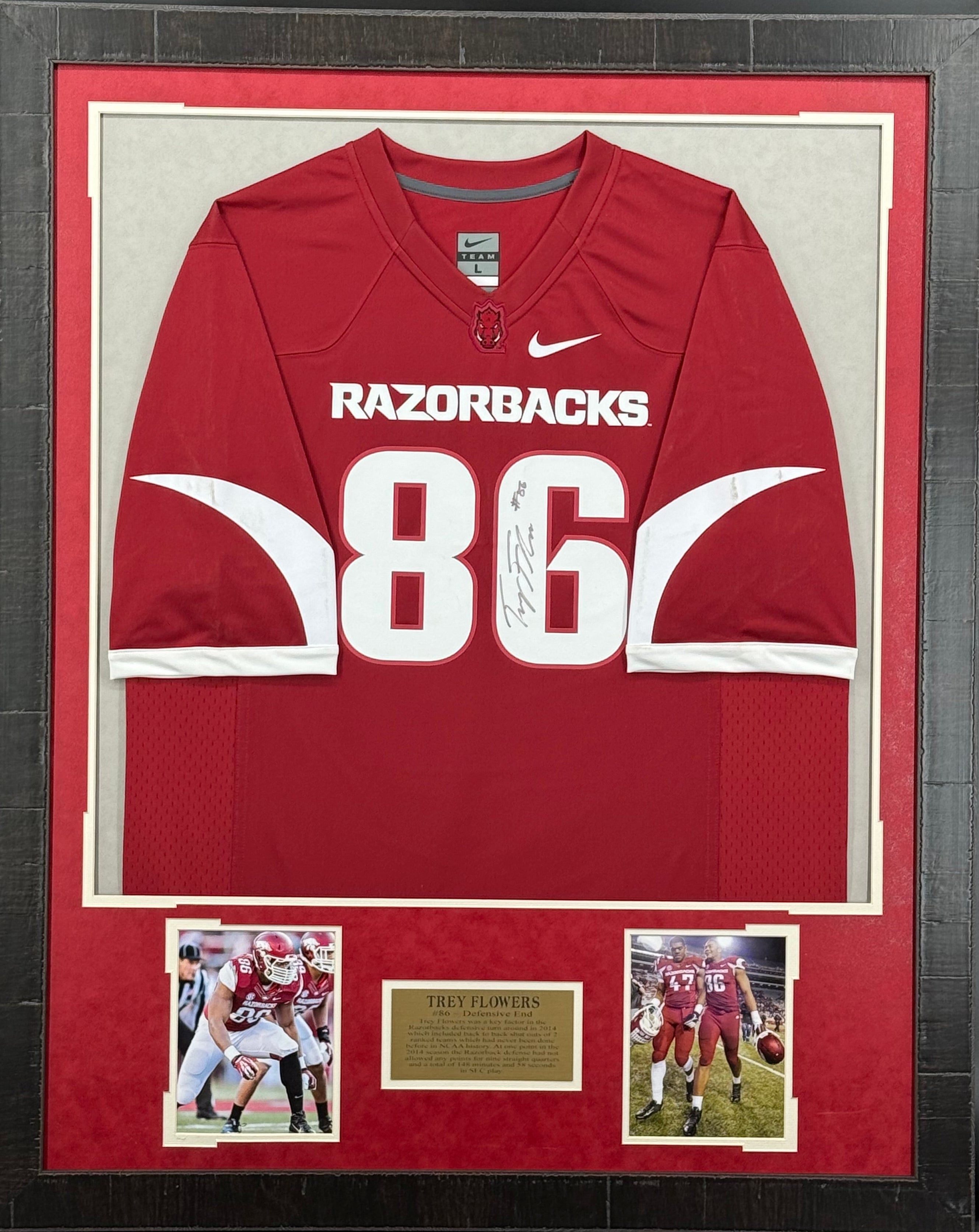 Trey Flowers Framed Autographed Arkansas Razorbacks Jersey
