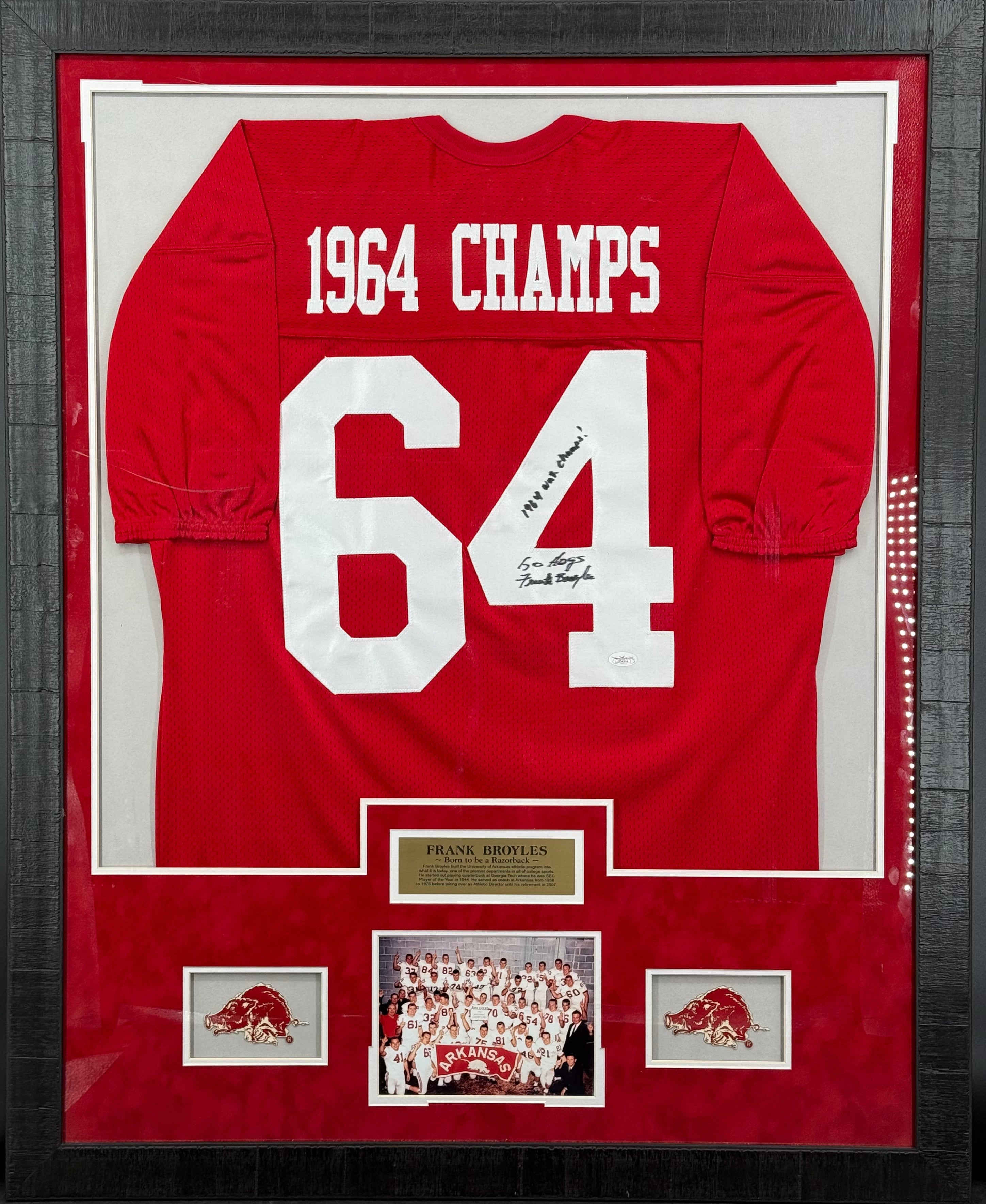 Frank Broyles "1964 Champs" Framed Autographed Jersey