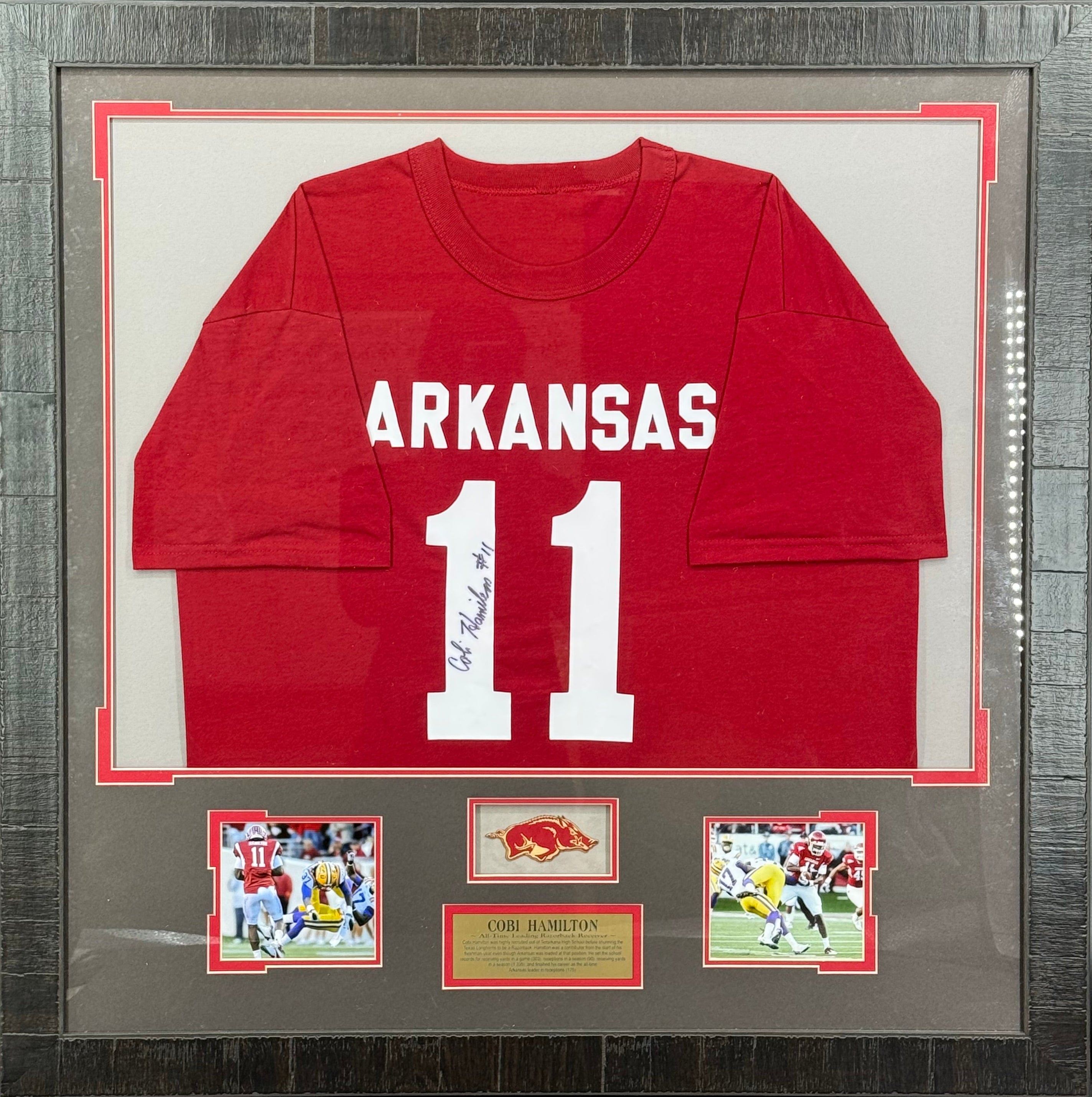 Cobi Hamilton Autographed Framed Arkansas Razorbacks Shirt Display