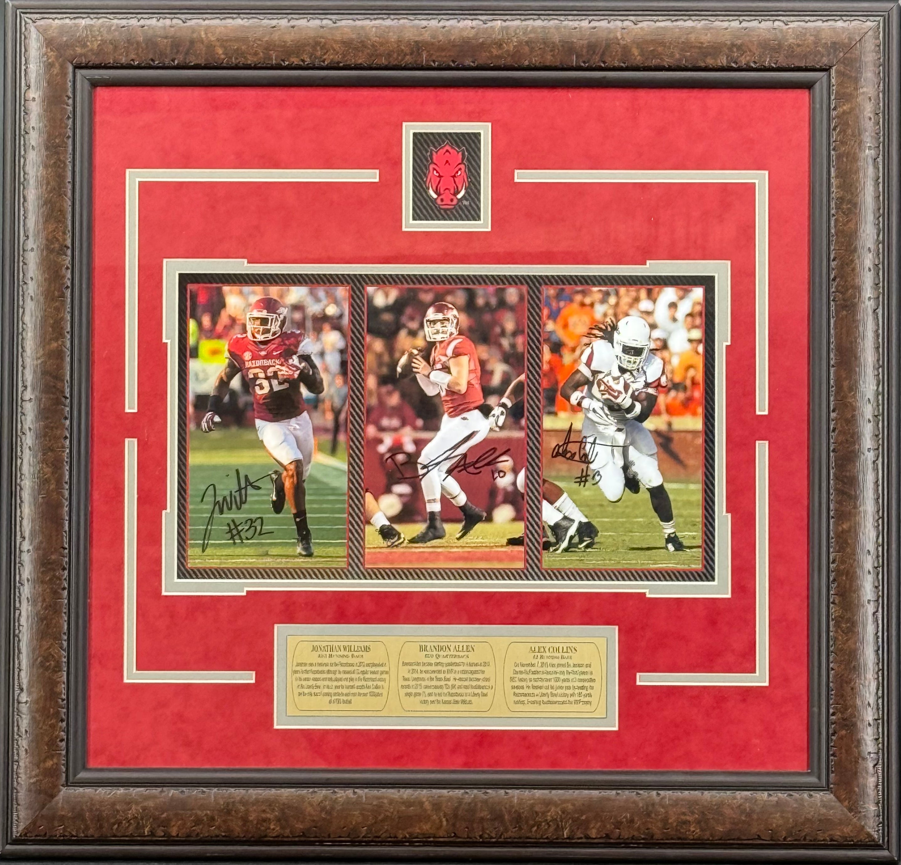 Arkansas Razorbacks Triple Threat Framed Signature Display