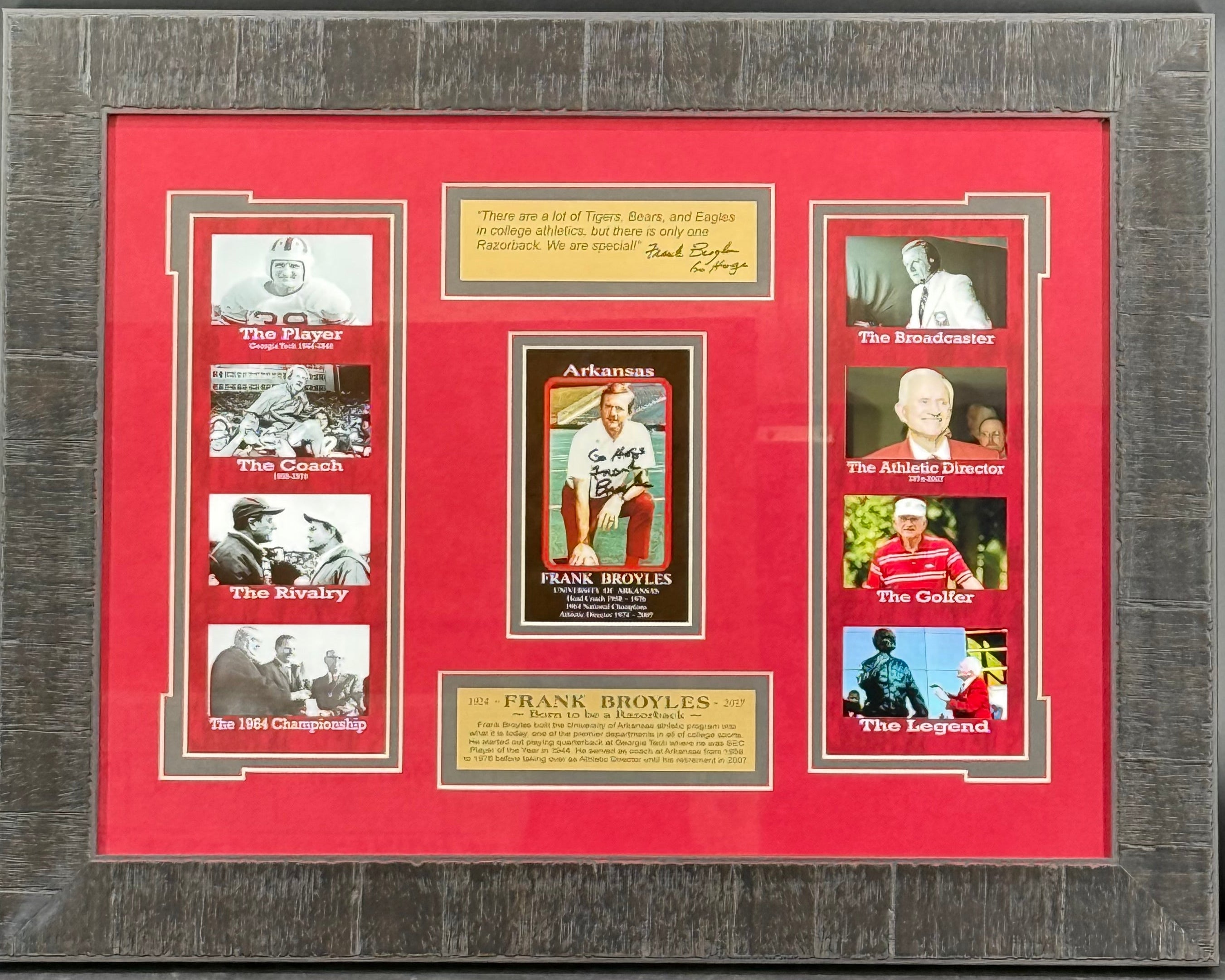 Frank Broyles Autographed Card History Display