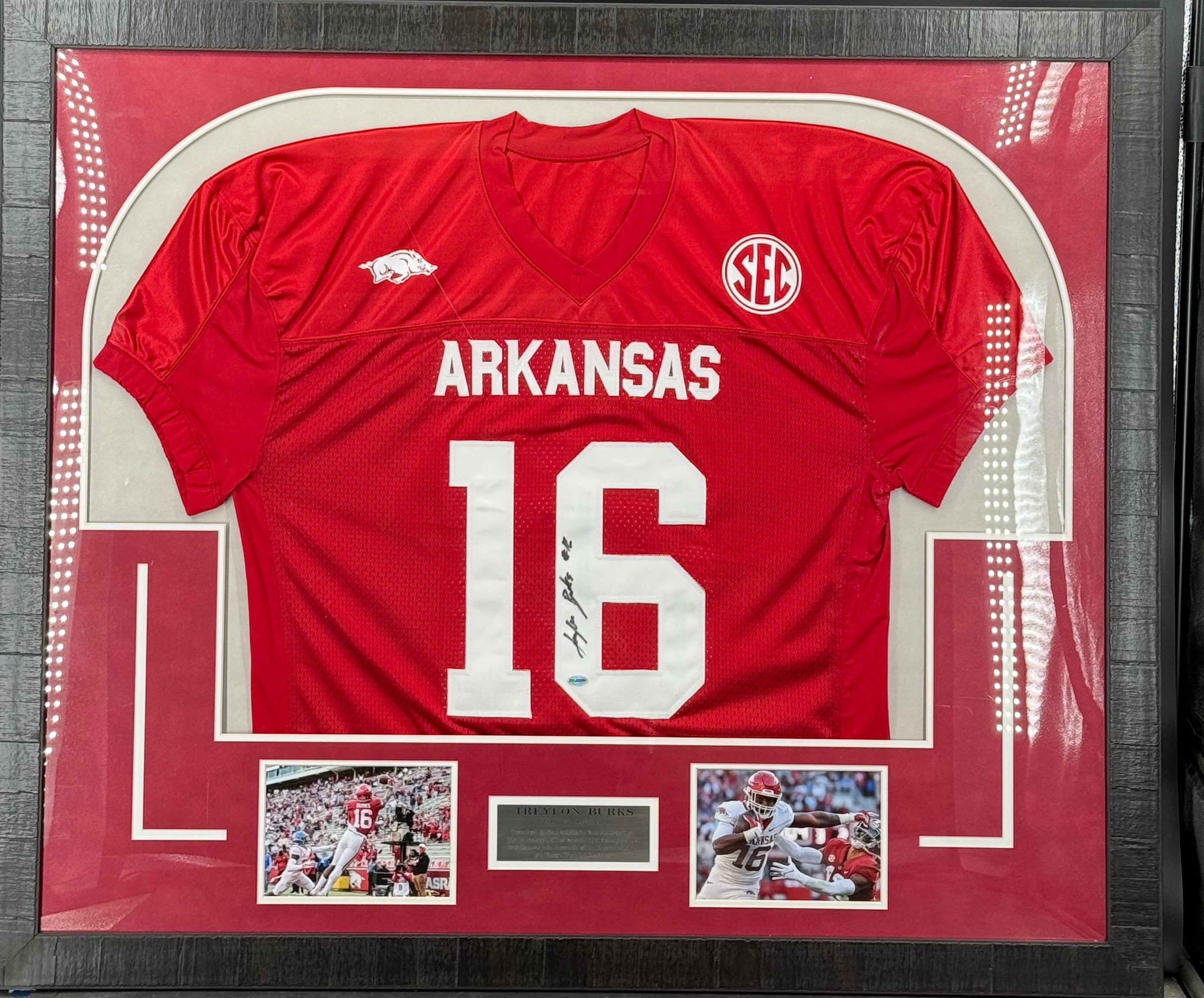 Treylon Burks Autographed Arkansas Razorbacks Jersey Framed Display
