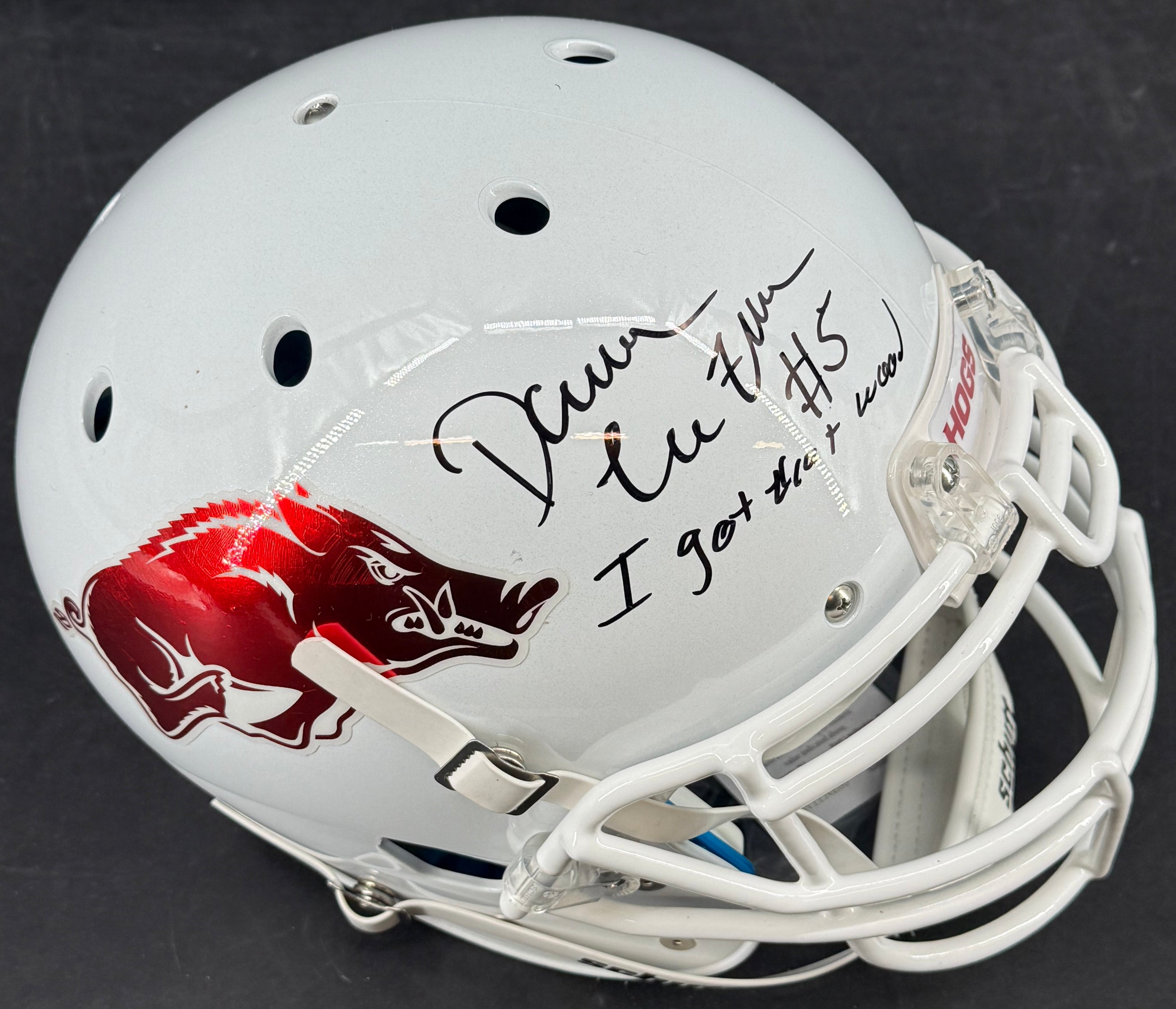 Darren McFadden Autographed Arkansas Razorbacks White Full-Size Authentic Helmet "I Got That Wood" Inscription
