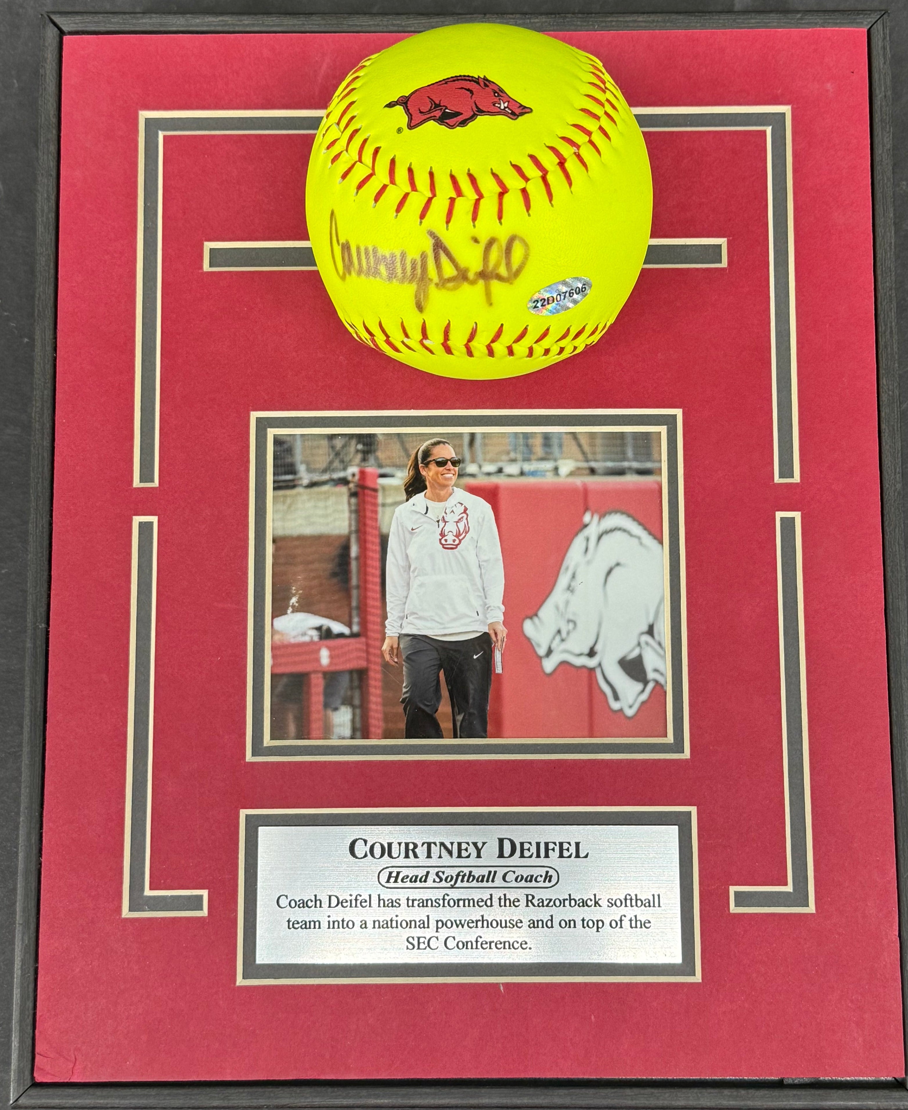 Courtney Deifel Autographed Arkansas Razorbacks Softball Display