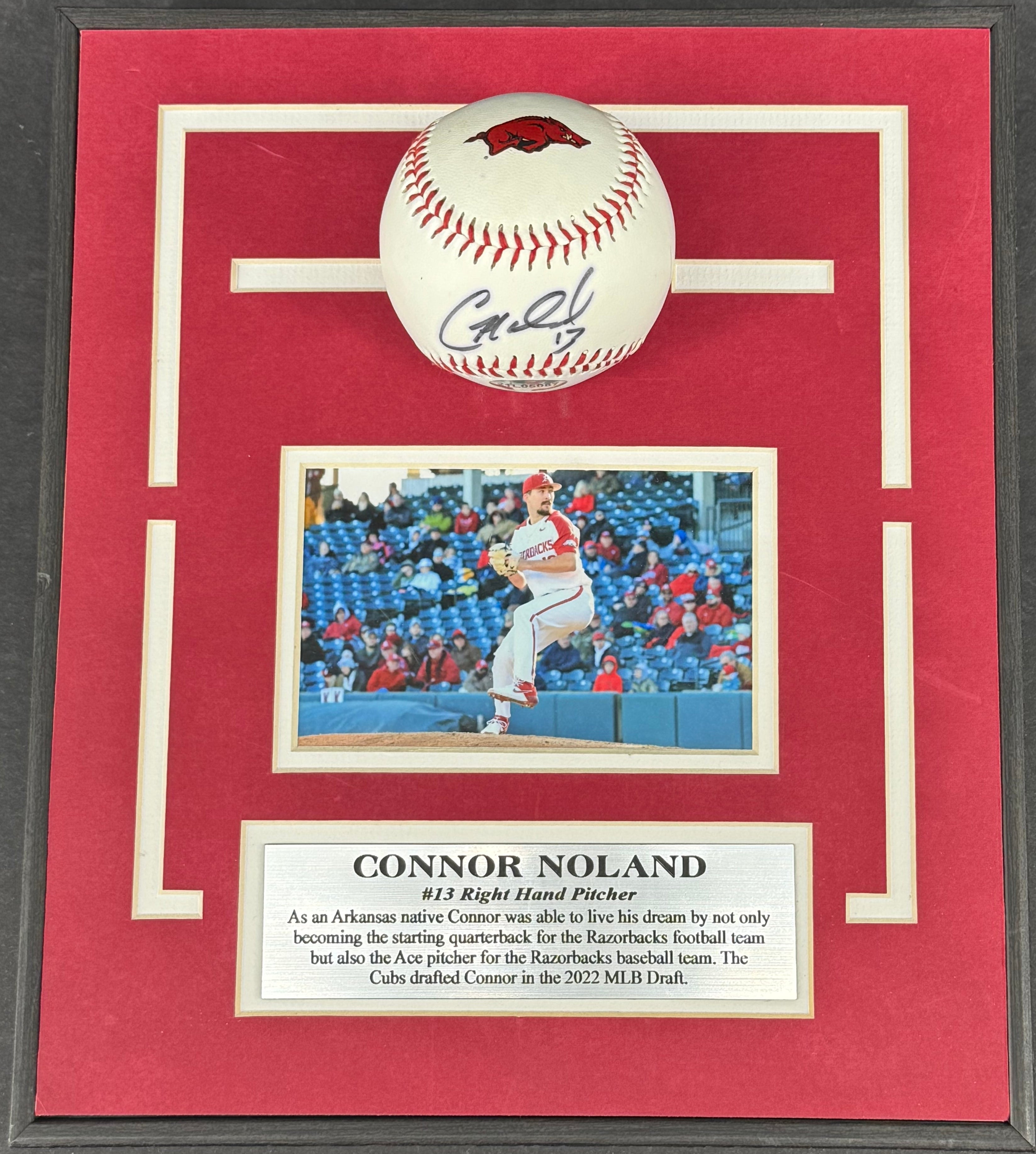 Connor Noland Autographed Arkansas Razorbacks Baseball Display