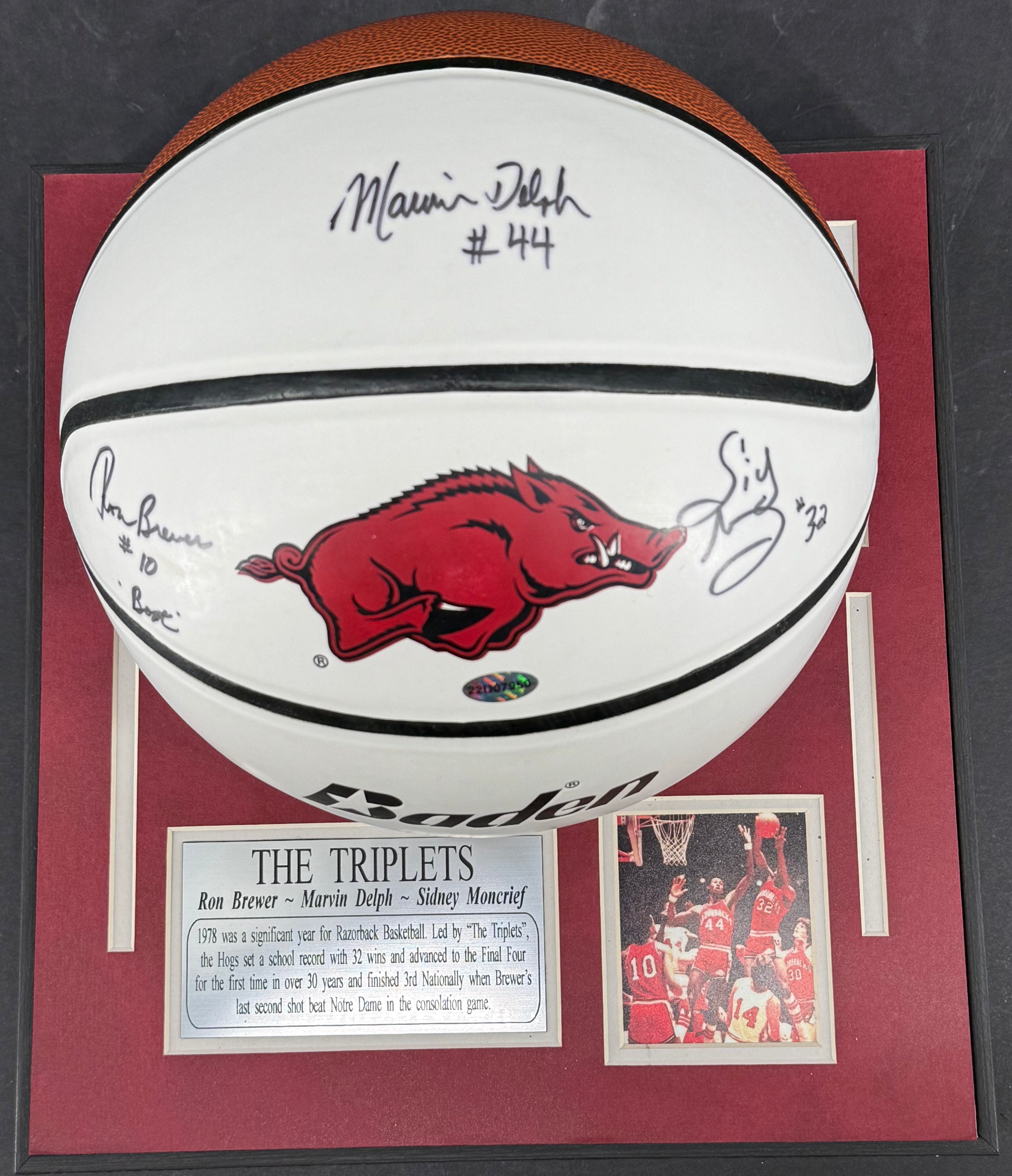 Arkansas Razorbacks "The Triplets" Autographed Basketball Display